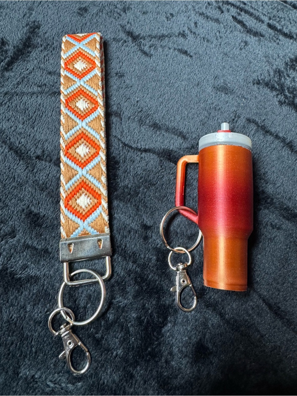 Orange Ombre Tumbler Keychain and Geometric Wristlet Key Holder Set